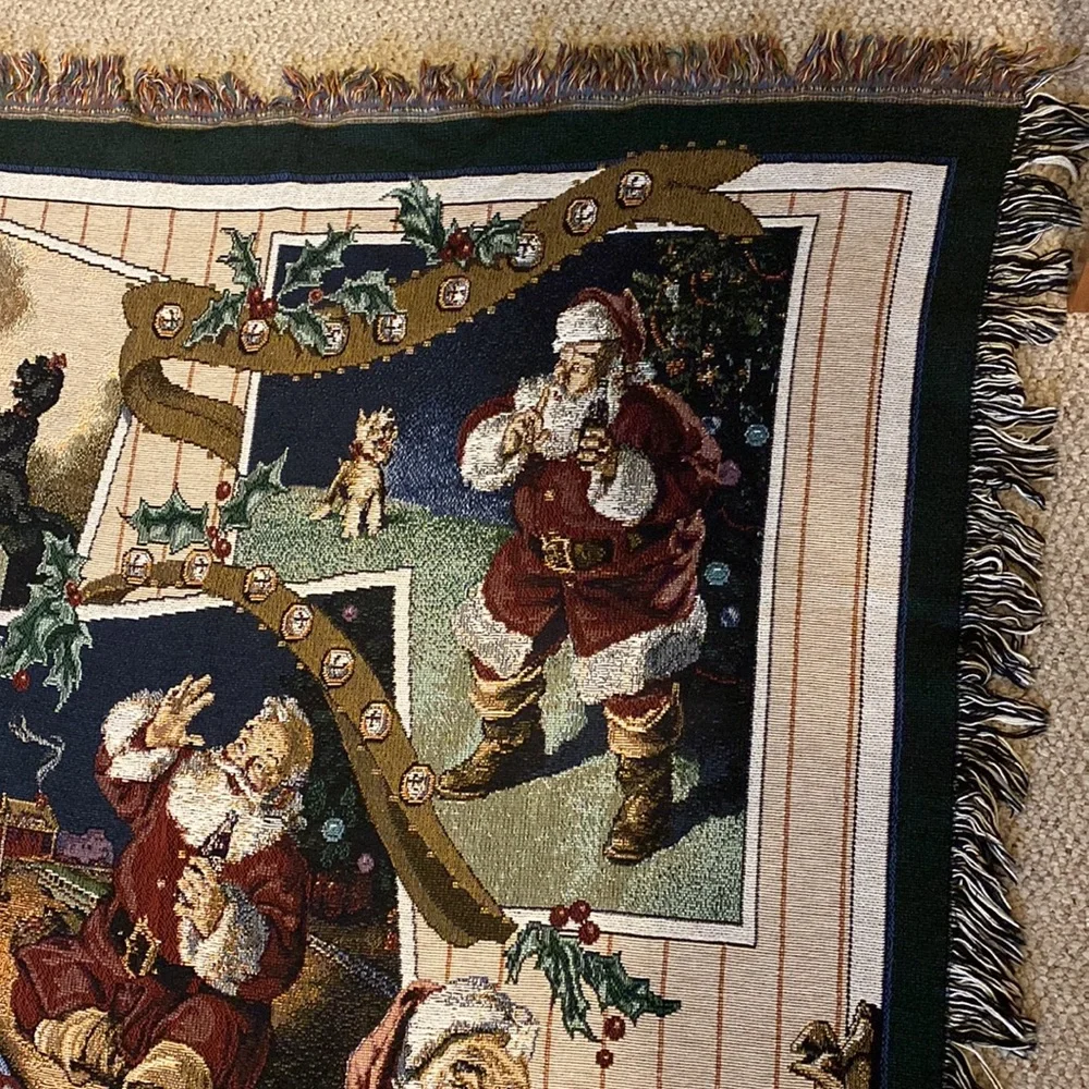 Vintage 1997 Coca Cola Santa Collage Tapestry Afghan Throw USA Made 100% Cotton